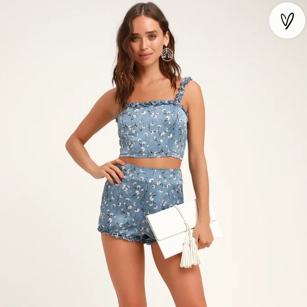 NWT Lulus Dusty Blue Floral Matching Set
